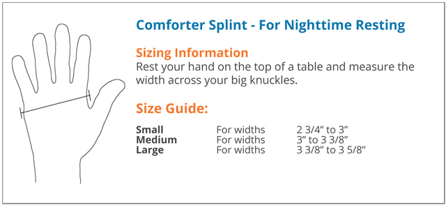 Comfort Splint-For Nighttime Resting Size Chart
